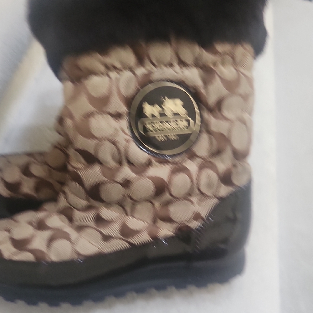 Coach Tan and Black Patterned Fur Boots - Picture 3 of 7